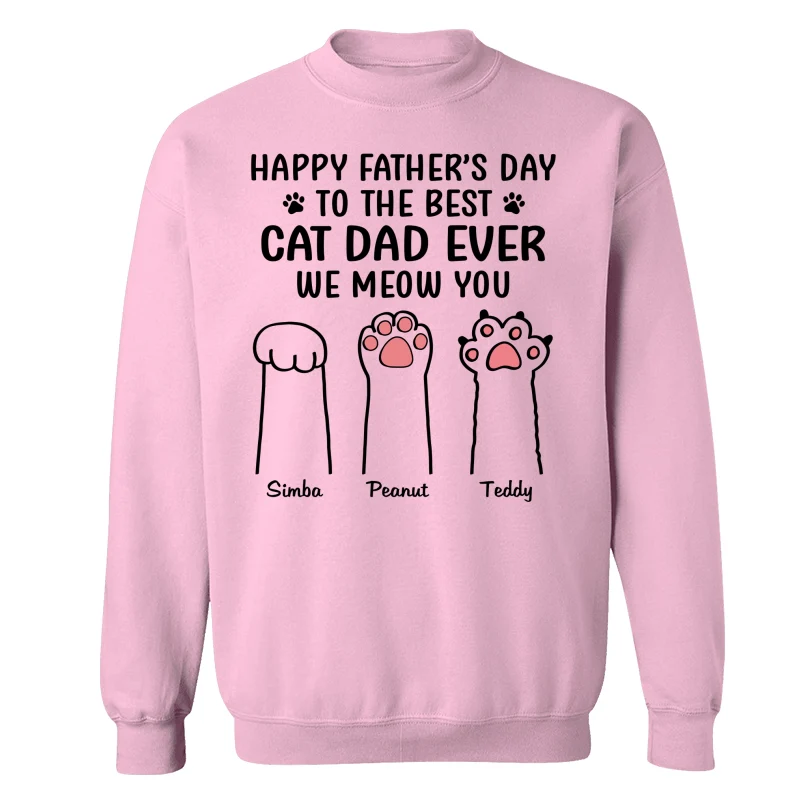 Happy Father‘s Day Cat Dad Paw Outline Personalized Shirt - Image 19