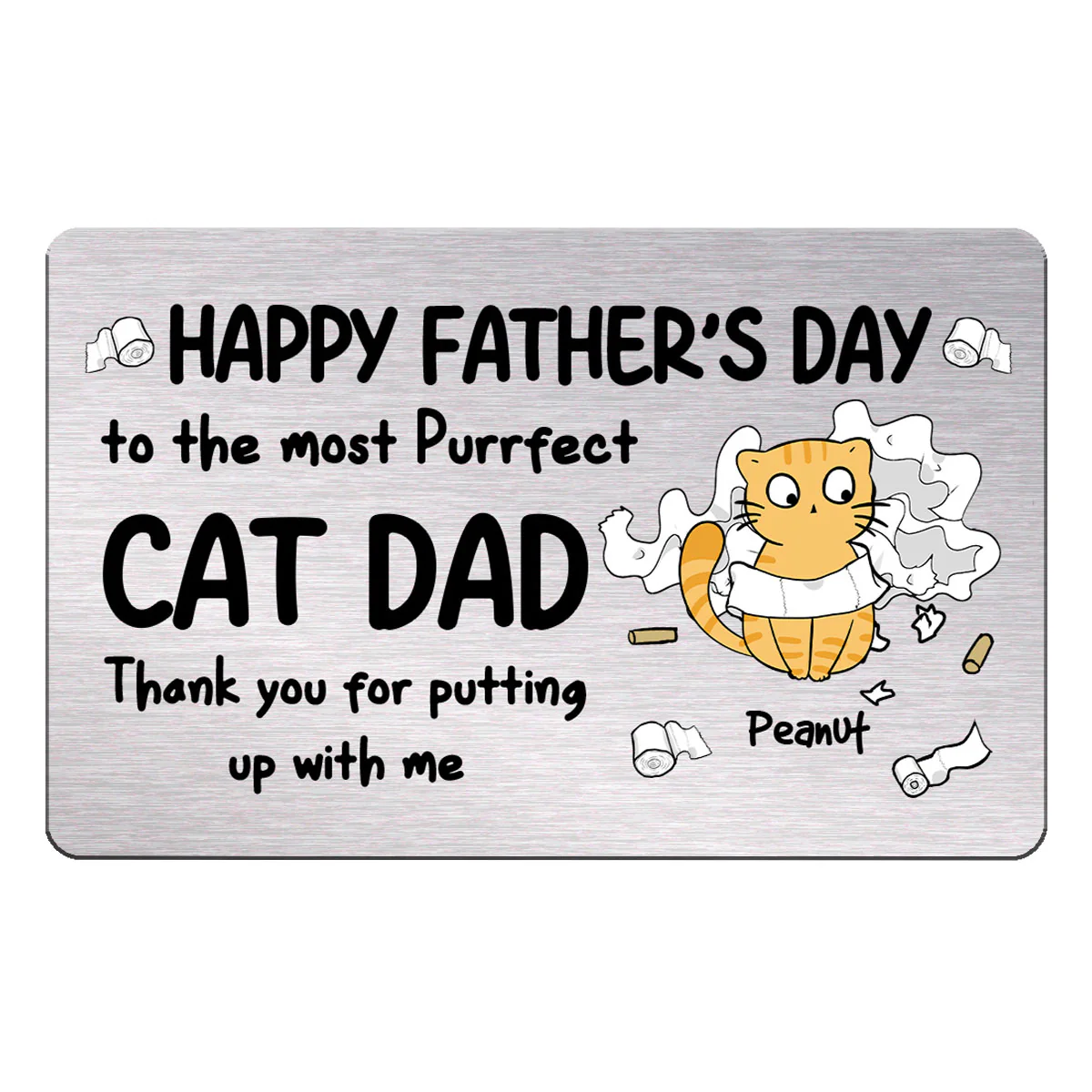 Happy Father‘s Day Cat Dad Toilet Paper Funny Gift Personalized Metal Wallet Card - Image 2