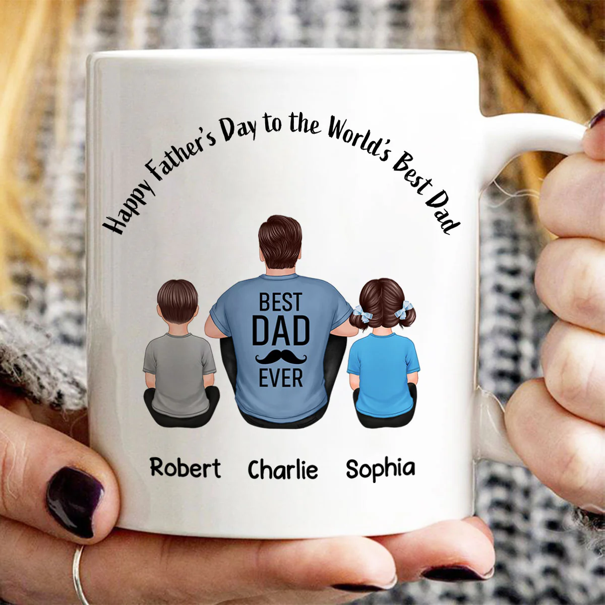Happy Father‘s Day Dad And Kids Back View Personalized Mug - Image 2