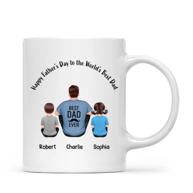 Happy Father‘s Day Dad And Kids Back View Personalized Mug - Image 3
