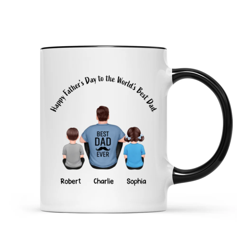 Happy Father‘s Day Dad And Kids Back View Personalized Mug - Image 4