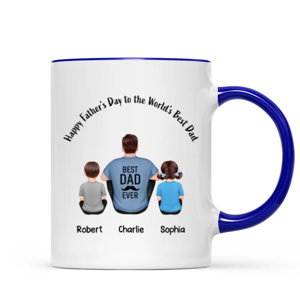 Happy Father‘s Day Dad And Kids Back View Personalized Mug - Image 5