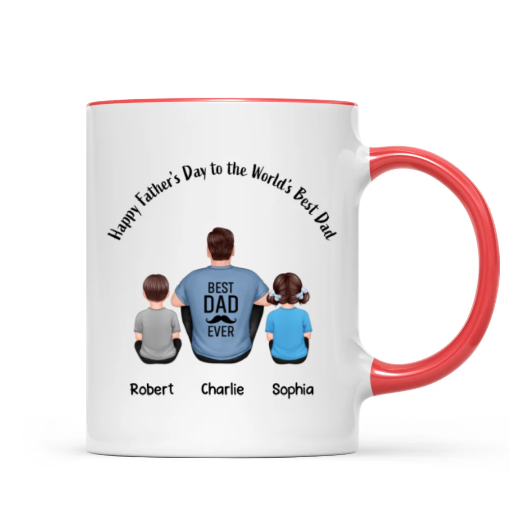 Happy Father‘s Day Dad And Kids Back View Personalized Mug - Image 6