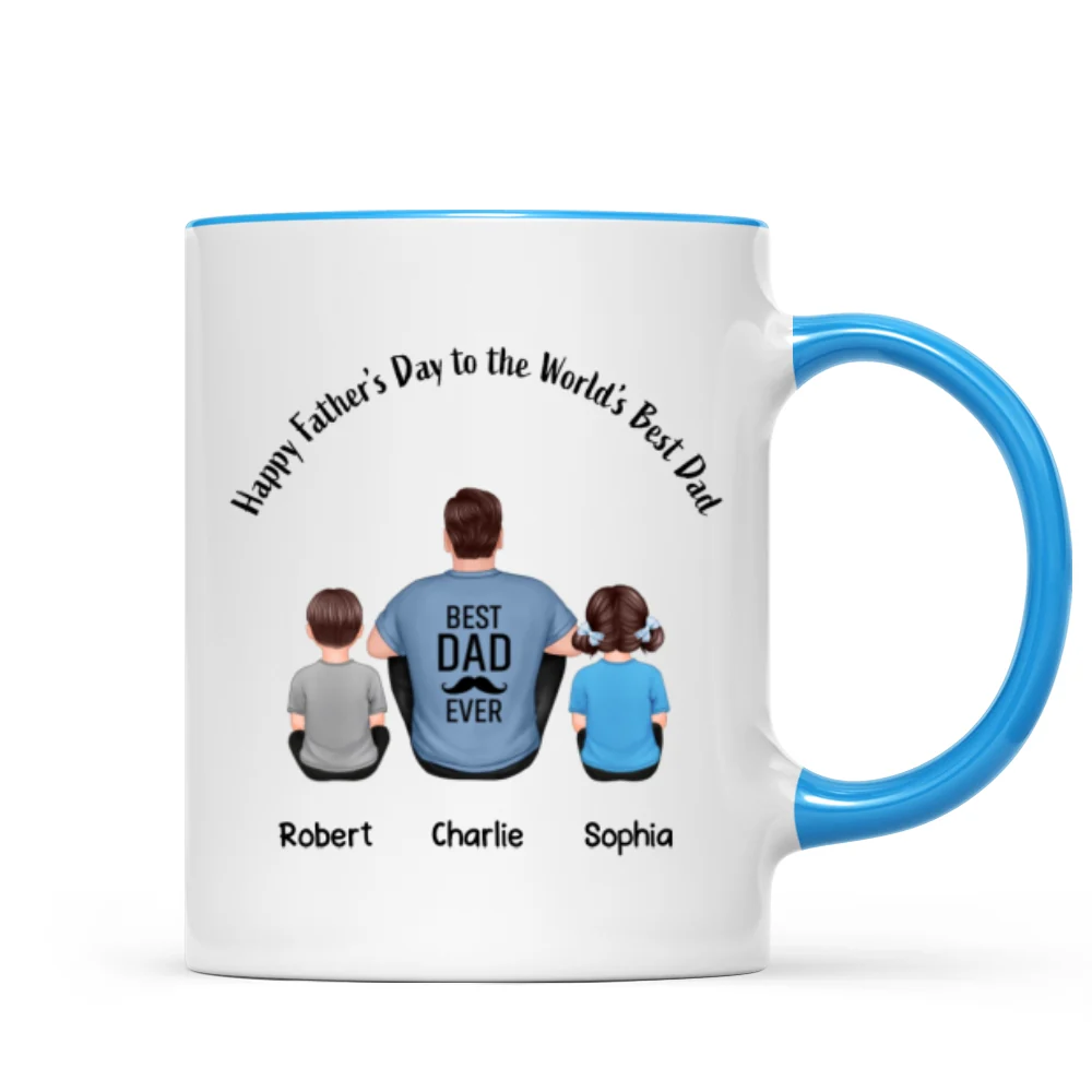 Happy Father‘s Day Dad And Kids Back View Personalized Mug - Image 7