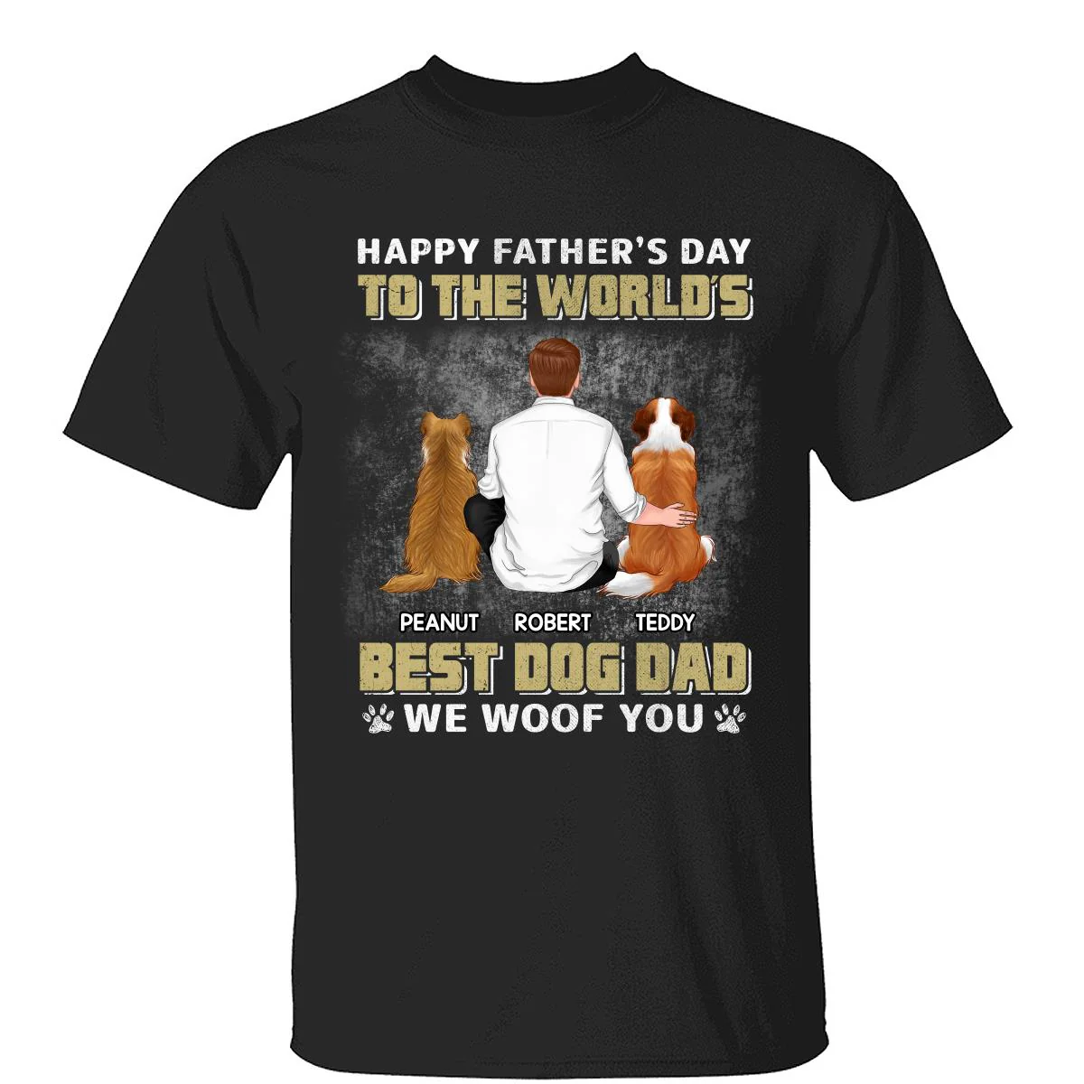 Happy Father‘s Day Dog Dad Back View Yellow Retro Personalized Shirt