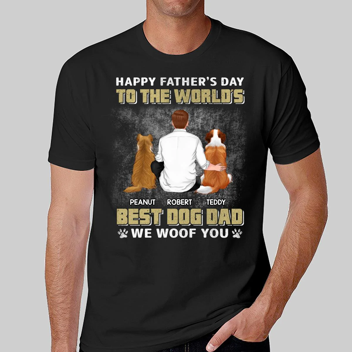 Happy Father‘s Day Dog Dad Back View Yellow Retro Personalized Shirt - Image 2