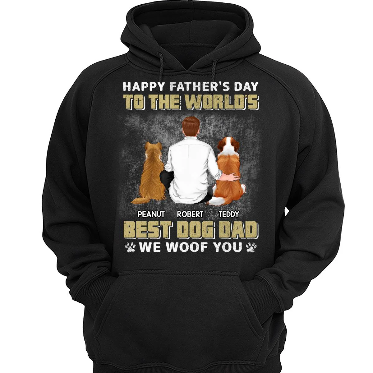 Happy Father‘s Day Dog Dad Back View Yellow Retro Personalized Shirt - Image 3