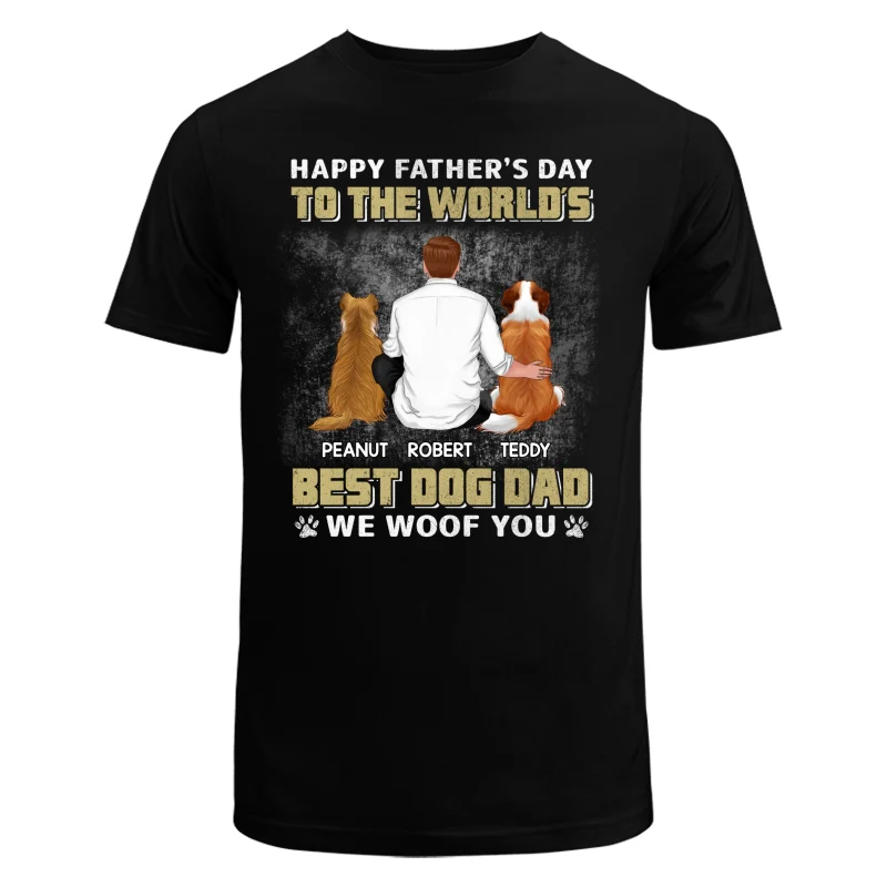 Happy Father‘s Day Dog Dad Back View Yellow Retro Personalized Shirt - Image 5