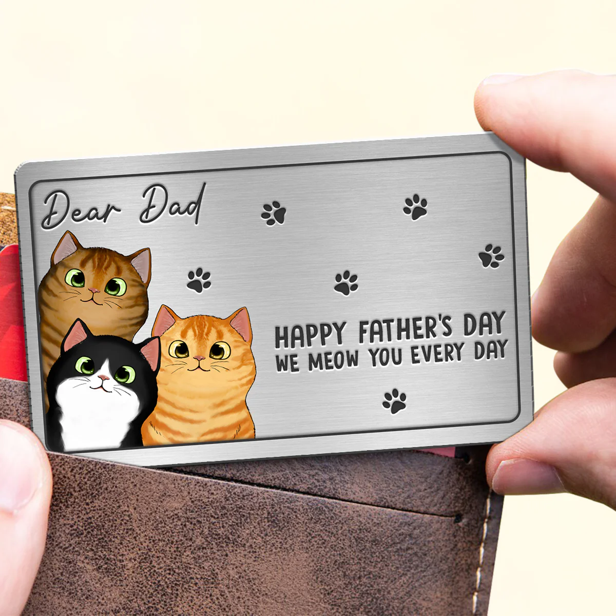 Happy Father‘s Day Fluffy Cats Personalized Metal Wallet Card