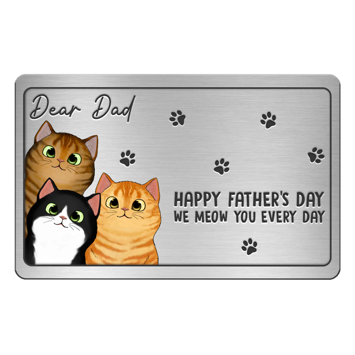 Happy Father‘s Day Fluffy Cats Personalized Metal Wallet Card - Image 2