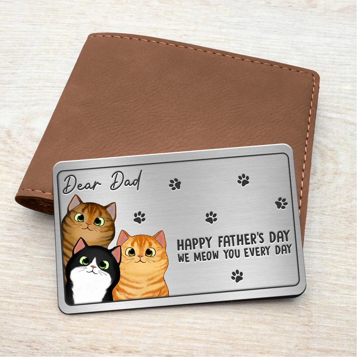 Happy Father‘s Day Fluffy Cats Personalized Metal Wallet Card - Image 4