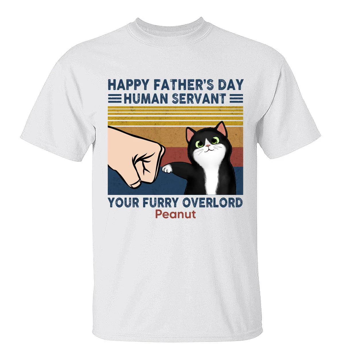 Happy Father‘s Day Human Servant Fluffy Cat Retro Personalized Shirt