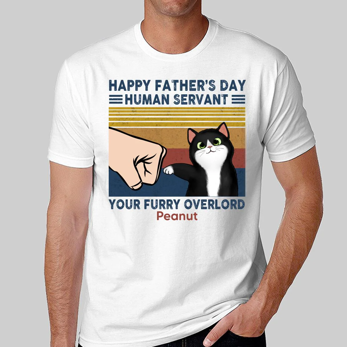Happy Father‘s Day Human Servant Fluffy Cat Retro Personalized Shirt - Image 2