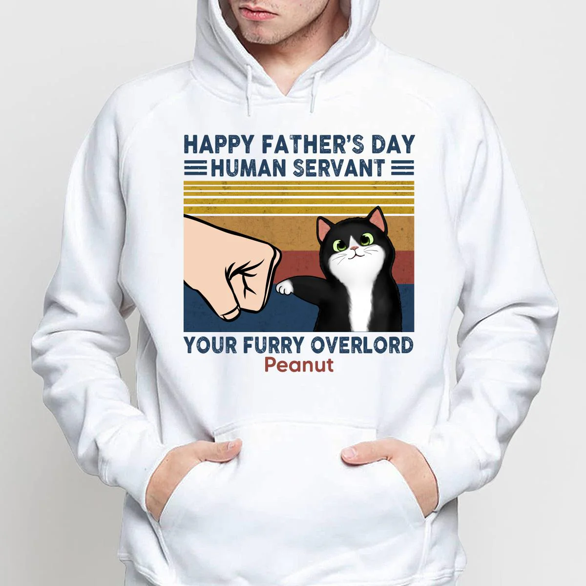 Happy Father‘s Day Human Servant Fluffy Cat Retro Personalized Shirt - Image 4