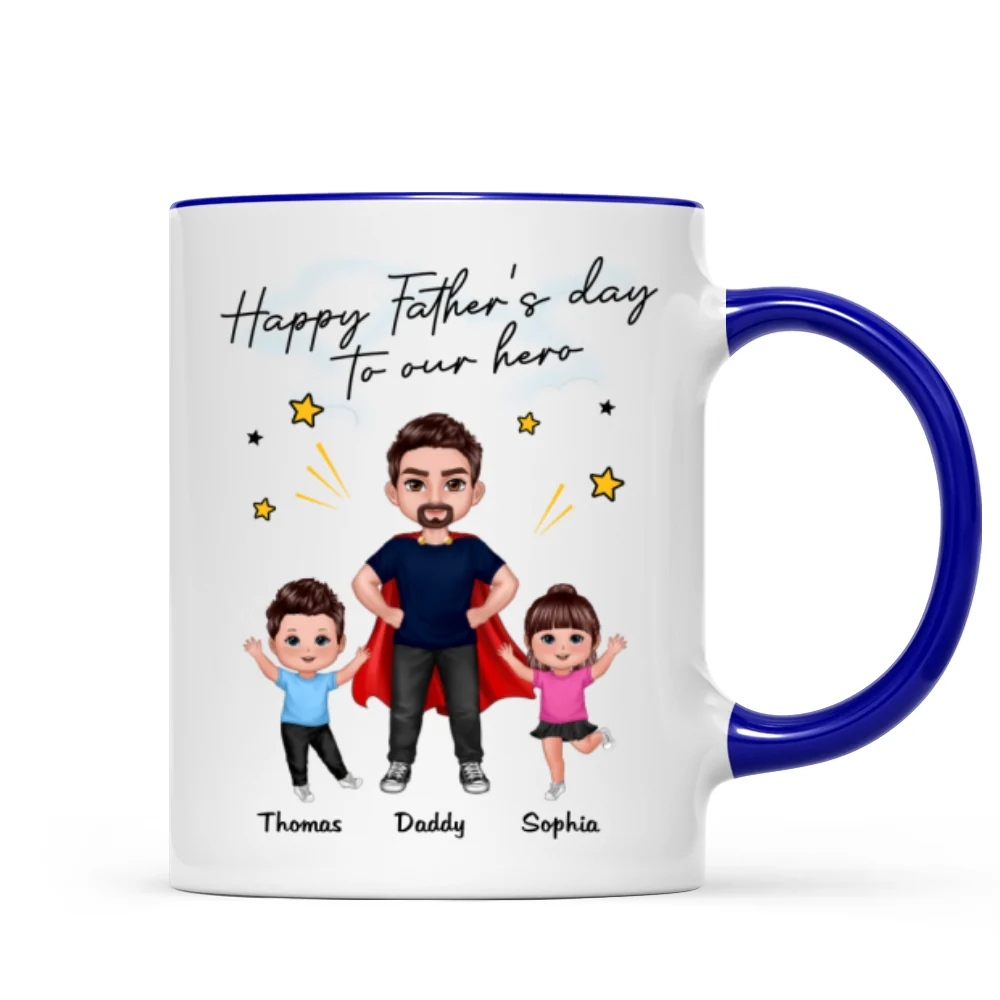 Happy Father‘s Day To Our Hero Super Dad & Happy Doll Kid Gift For Dad Personalized Mug - Image 6