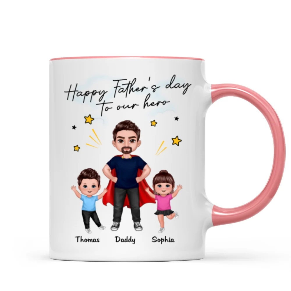Happy Father‘s Day To Our Hero Super Dad & Happy Doll Kid Gift For Dad Personalized Mug - Image 9