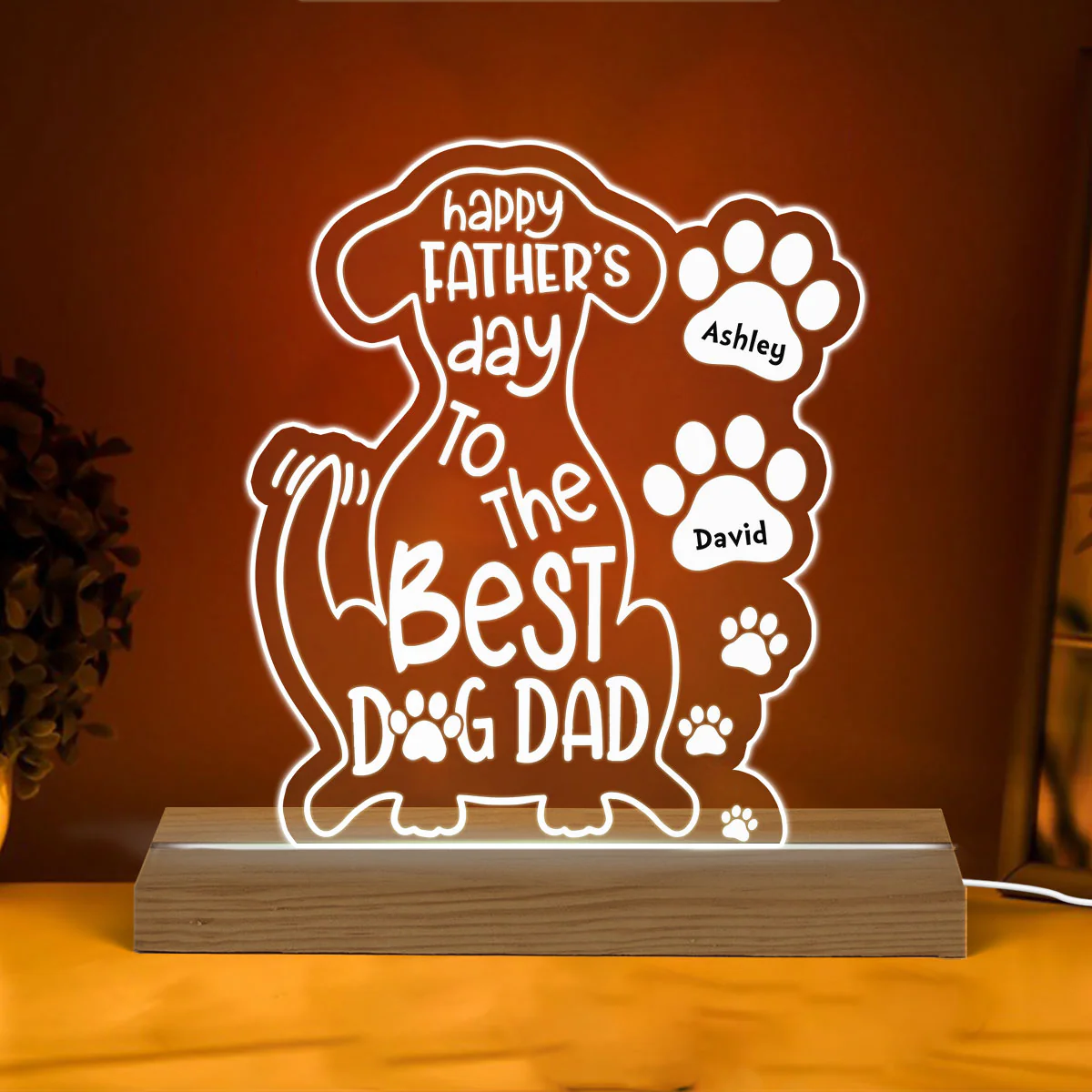 Happy Father‘s Day To The Best Dog Dad Personalized Warm Custom Shape LED Night Light