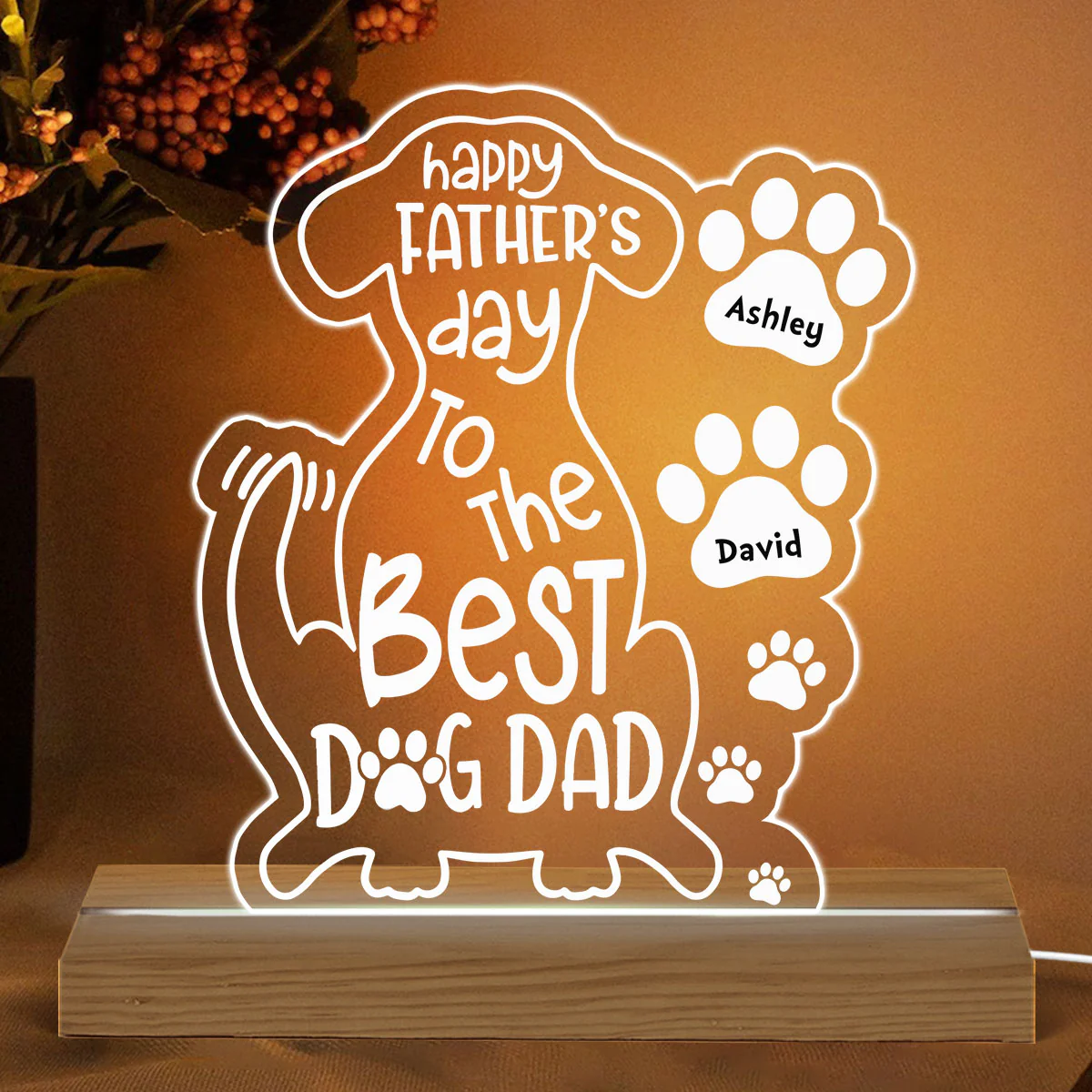 Happy Father‘s Day To The Best Dog Dad Personalized Warm Custom Shape LED Night Light - Image 2