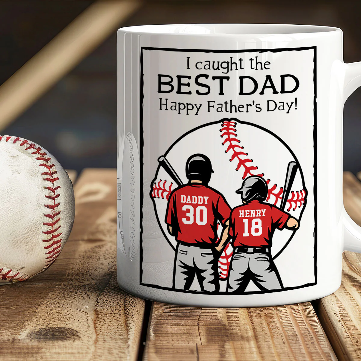 Happy Father's Day Baseball Dad Personalized Mug - Image 2