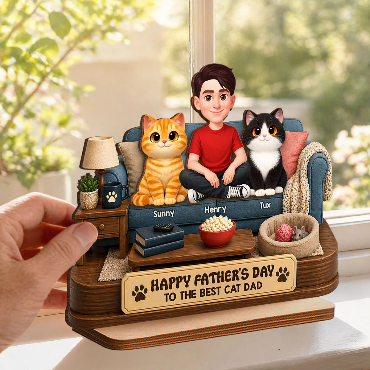 Happy Best Cat Dad - Personalized 2-Layered Wooden Plaque - Gift For Cat Dad, Cat Lovers - Image 2