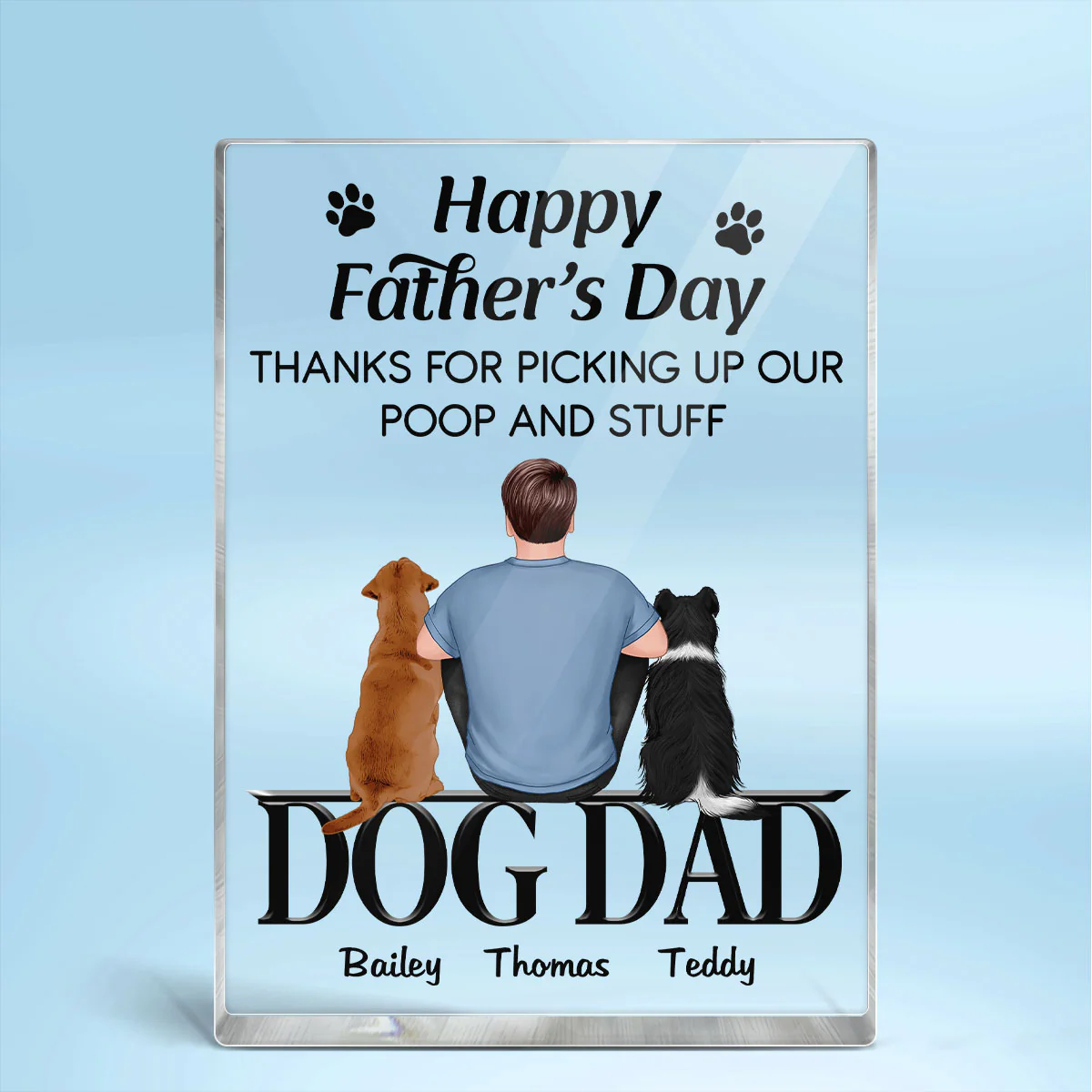 Happy Father‘s Day Dog Dad Sitting Personalized Rectangle Acrylic Block Plaque - Image 2