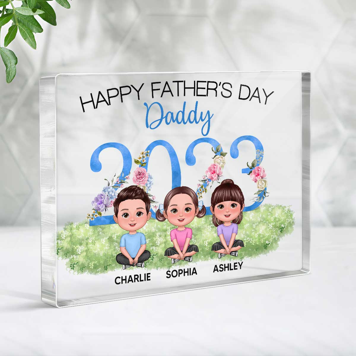 Happy Father‘s Day Doll Kids 2023 Personalized Rectangle Acrylic Block Plaque - Image 3