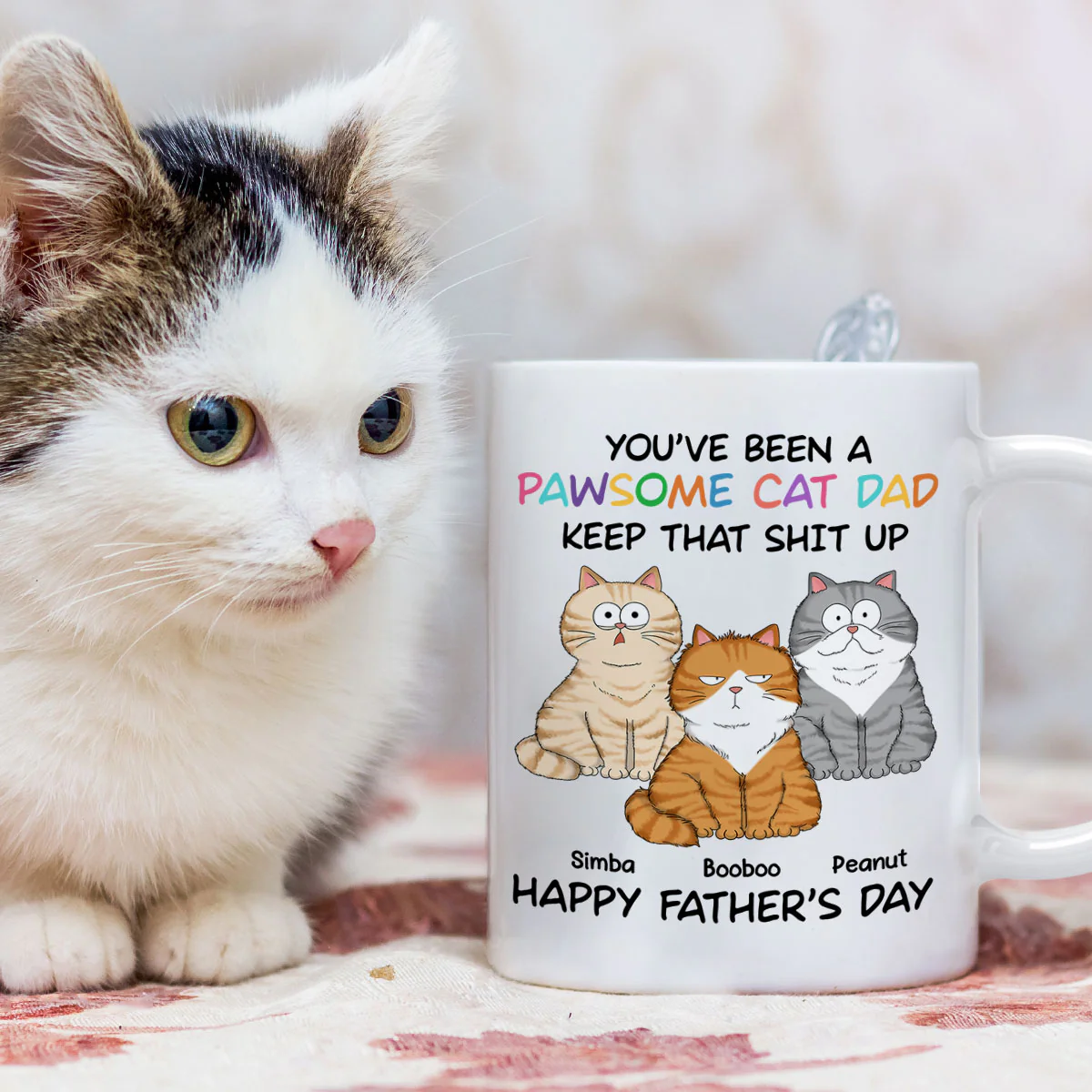 Happy Father's Day From Your Favorite Unemployed Freeloader, Funny Personalized Mug For Cat Dads - Image 4