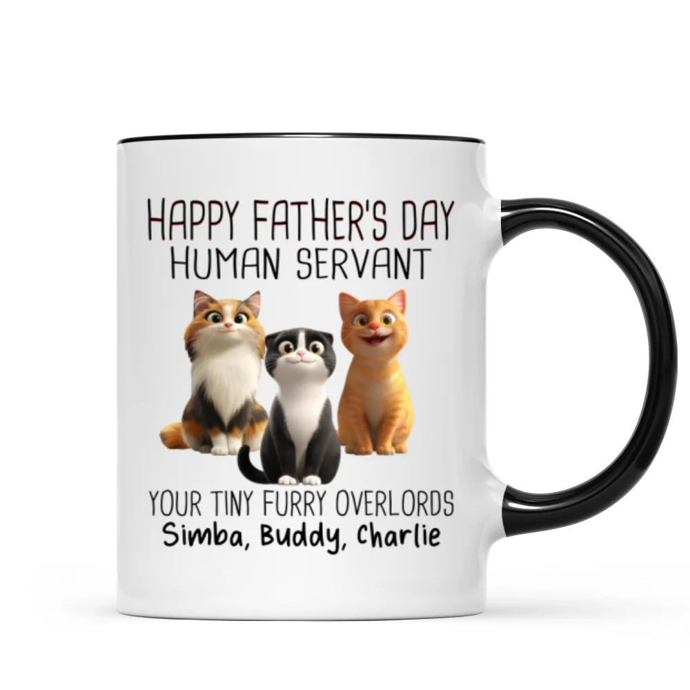 Happy Father's Day Human Servant Cartoon Funny Cats Personalized Mug, Gift For Cat Dad - Image 11