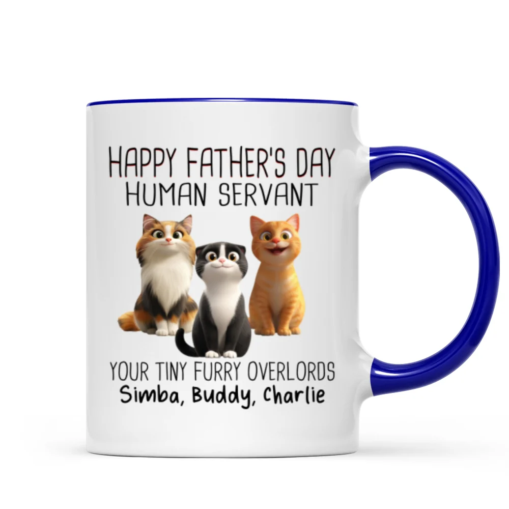Happy Father's Day Human Servant Cartoon Funny Cats Personalized Mug, Gift For Cat Dad - Image 12