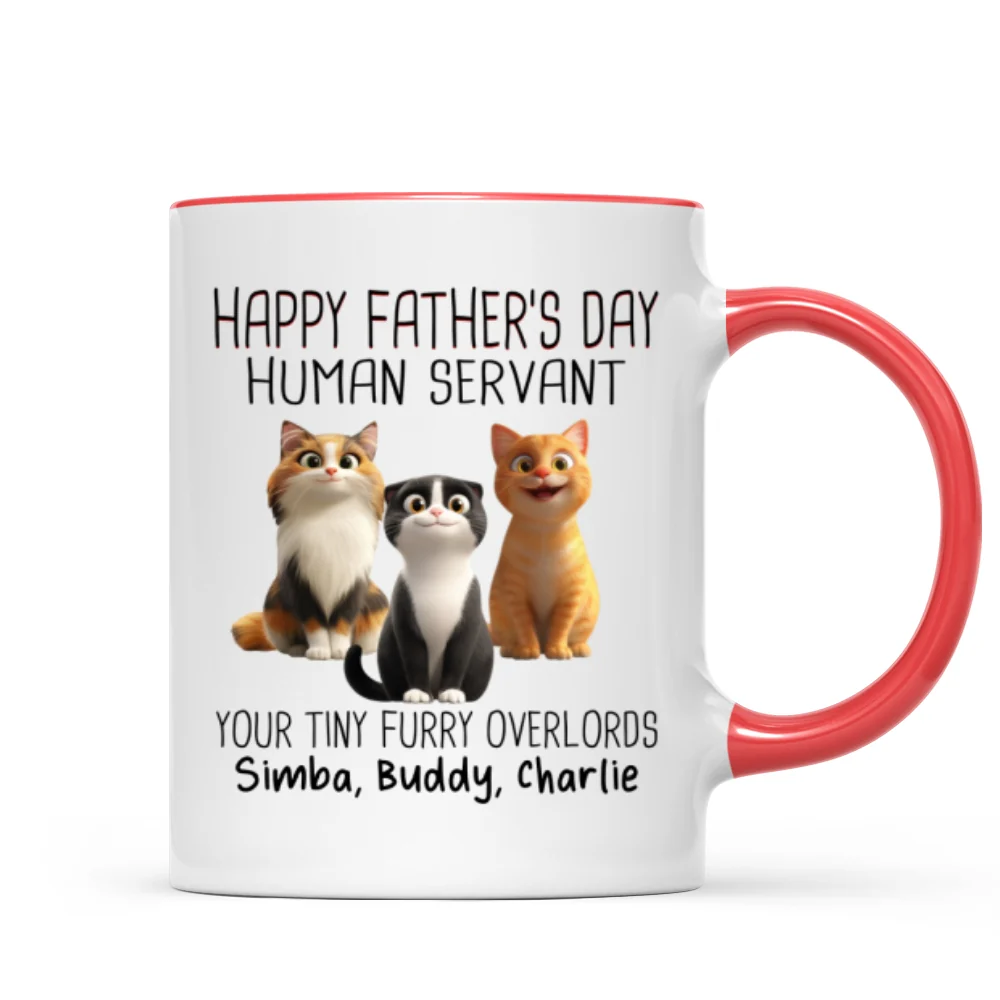 Happy Father's Day Human Servant Cartoon Funny Cats Personalized Mug, Gift For Cat Dad - Image 13