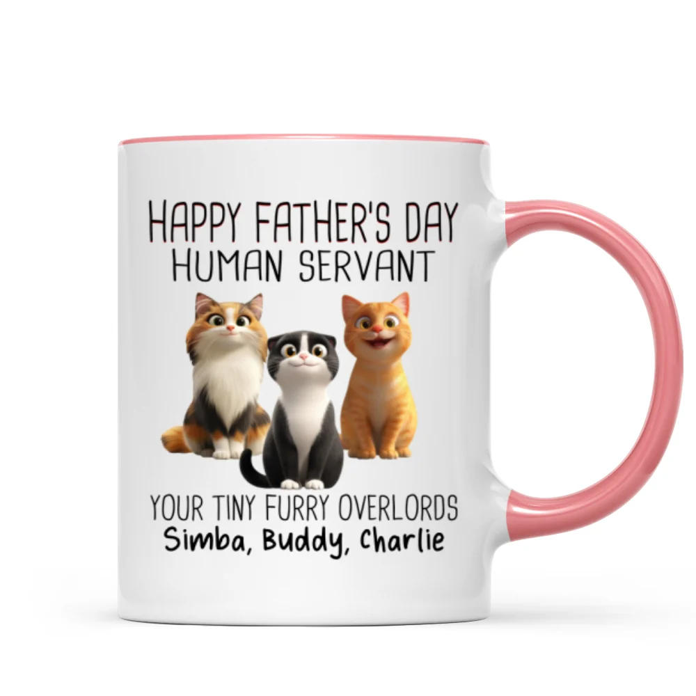 Happy Father's Day Human Servant Cartoon Funny Cats Personalized Mug, Gift For Cat Dad - Image 15