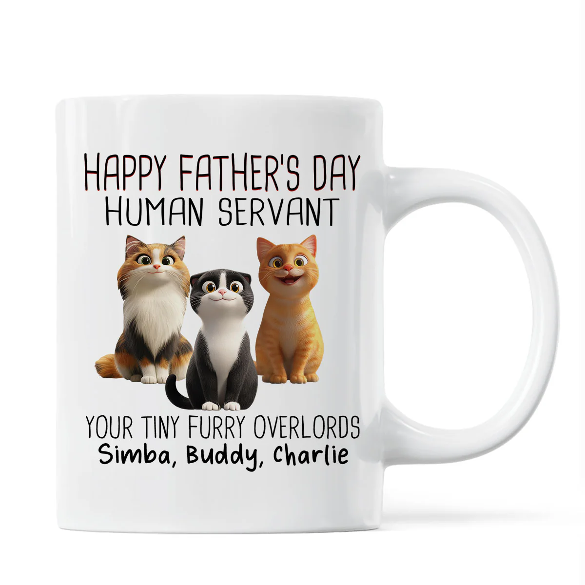 Happy Father's Day Human Servant Cartoon Funny Cats Personalized Mug, Gift For Cat Dad - Image 2