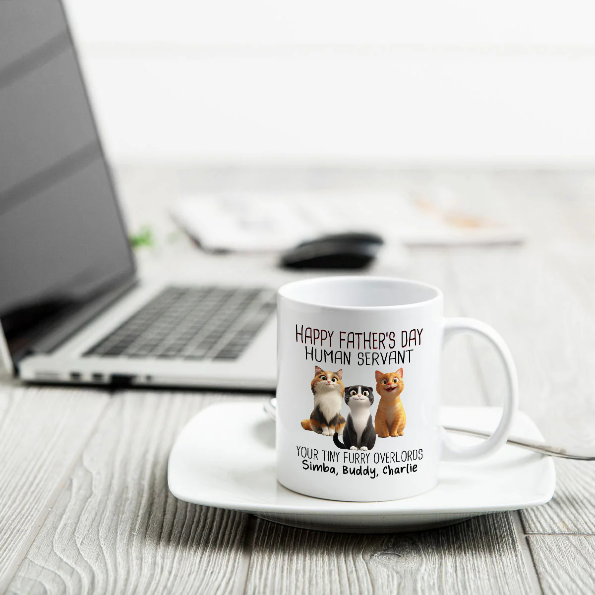Happy Father's Day Human Servant Cartoon Funny Cats Personalized Mug, Gift For Cat Dad - Image 6
