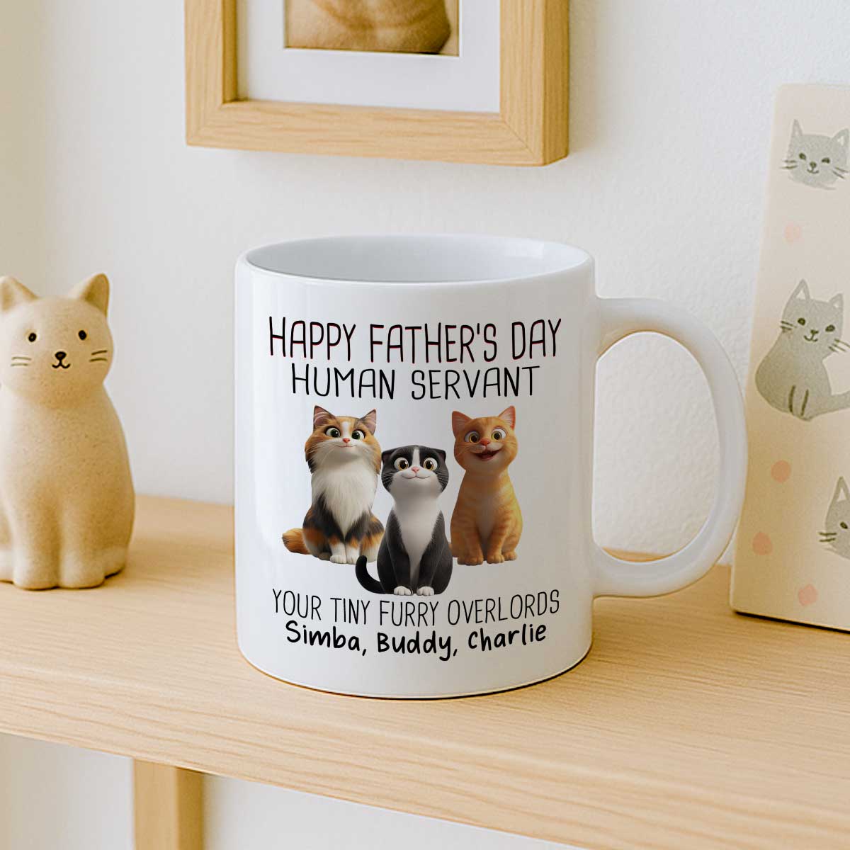Happy Father's Day Human Servant Cartoon Funny Cats Personalized Mug, Gift For Cat Dad - Image 8
