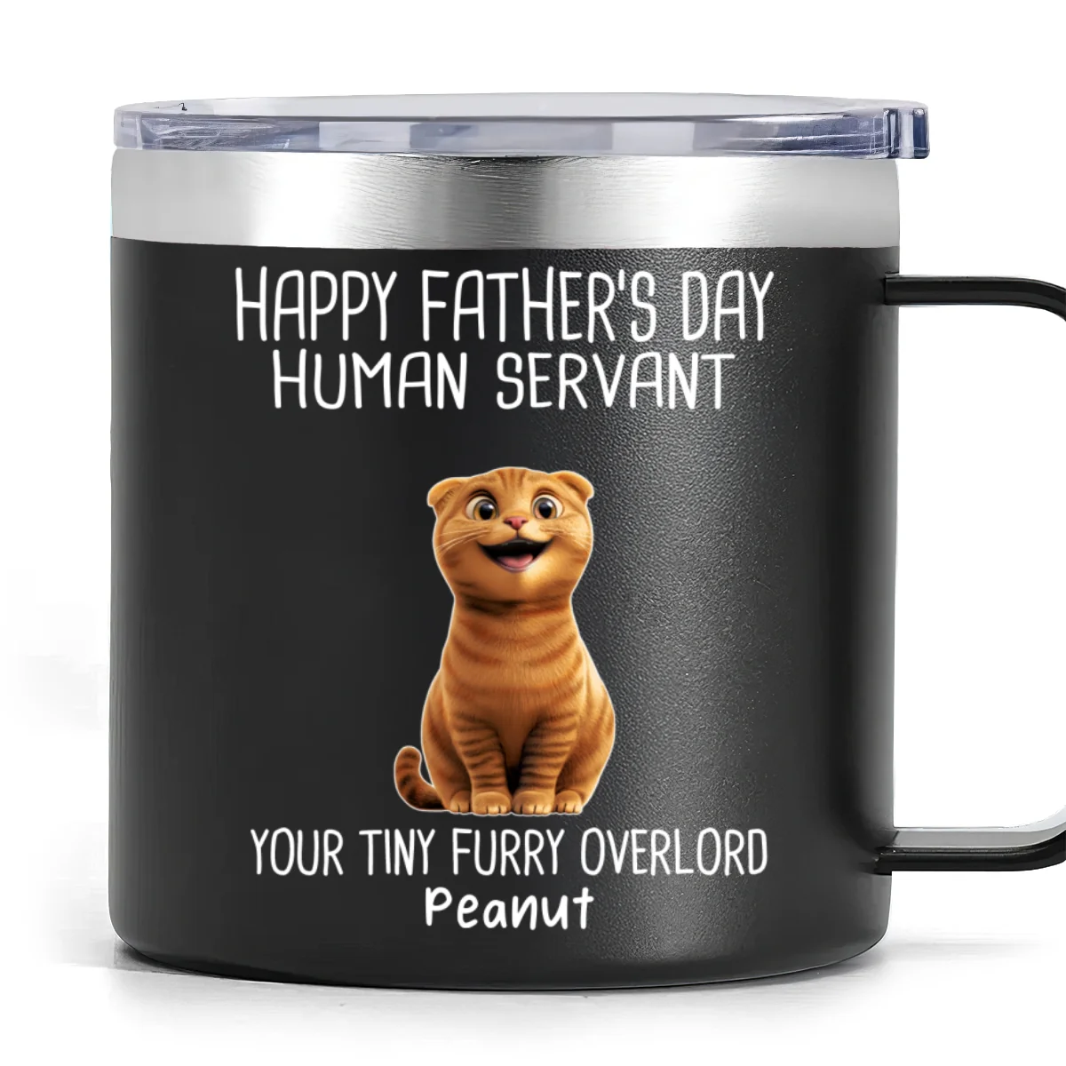 Happy Father's Day Human Servant Cartoon Funny Cats Personalized Stainless Steel Tumbler With Handle - Image 9