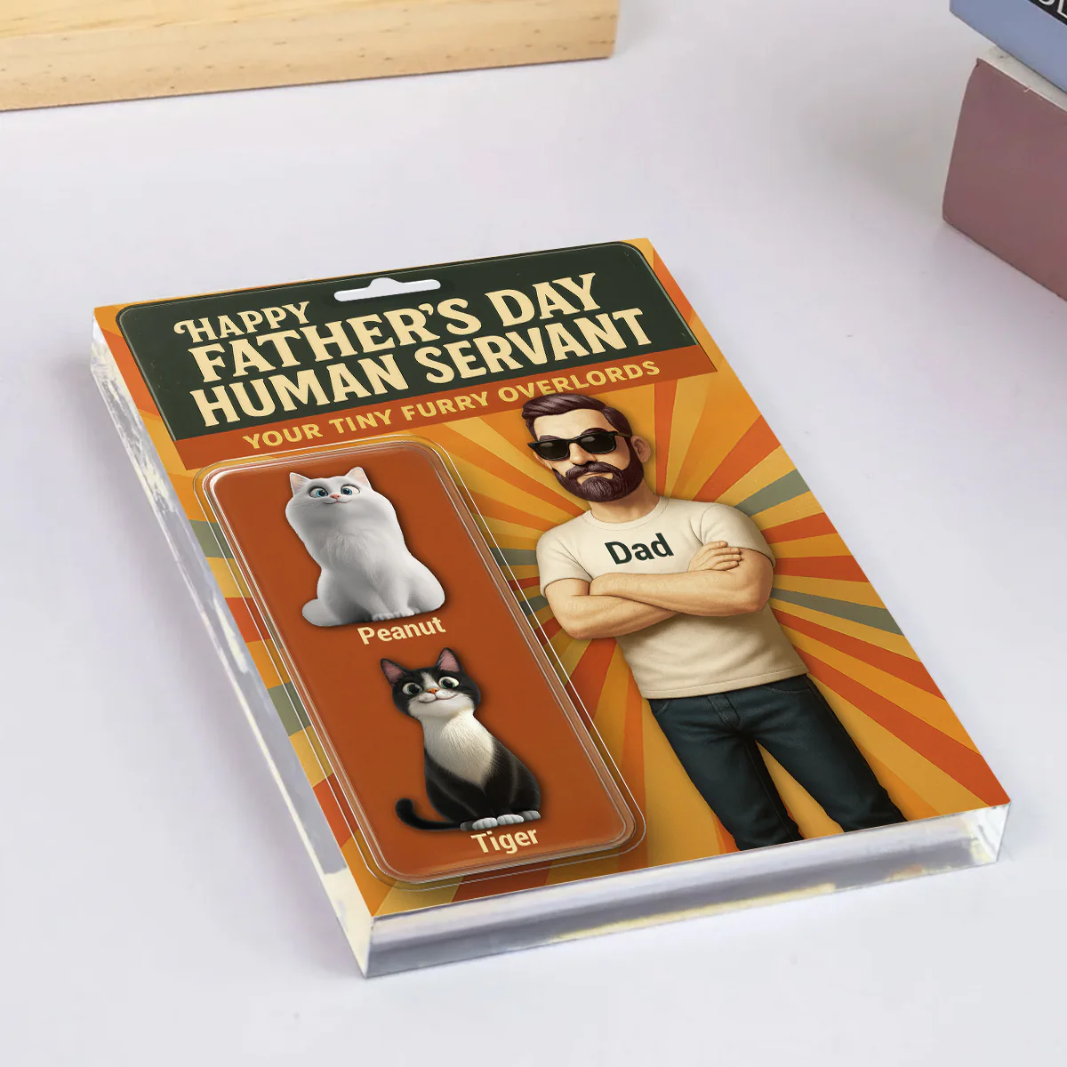 Happy Human Servant Cat Dad Custom Action Figure Personalized Acrylic Block Plaque - Image 4