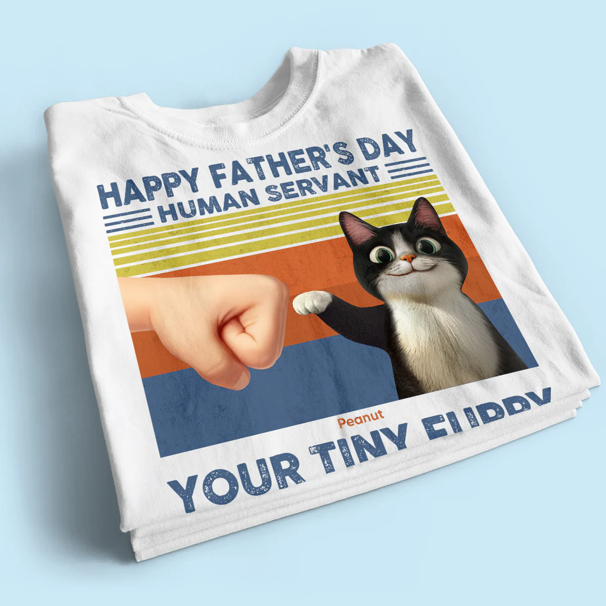 Happy Father's Day Human Servant Cat Dad, Funny Cute Cartoon Cats Personalized Shirt - Image 2