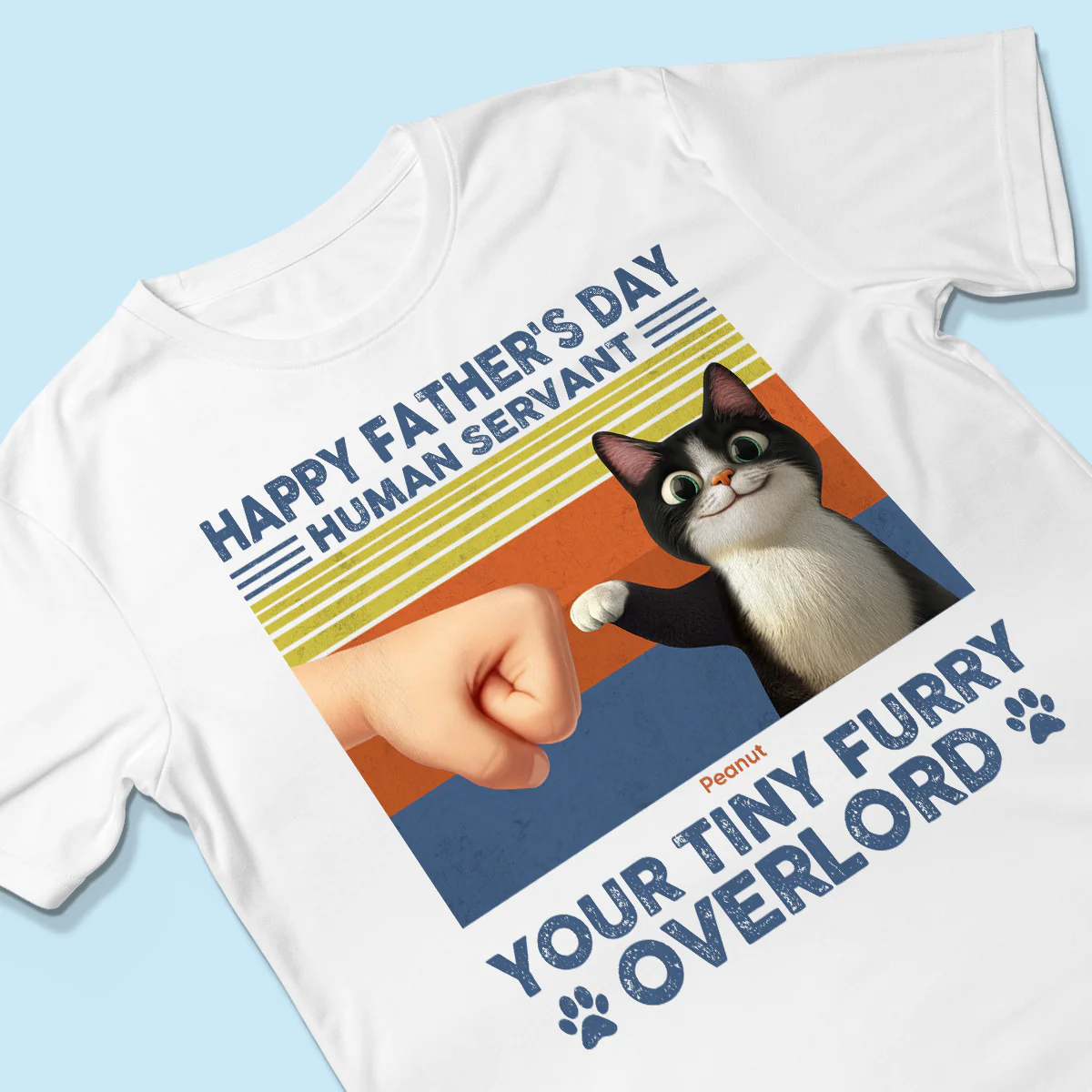 Happy Father's Day Human Servant Cat Dad, Funny Cute Cartoon Cats Personalized Shirt - Image 3