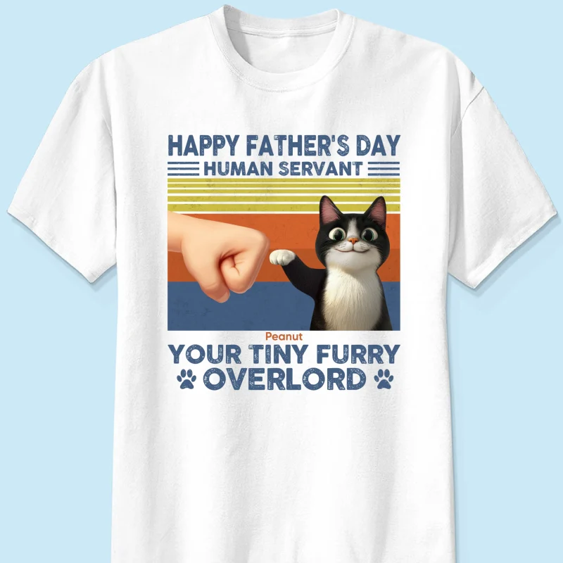 Happy Father's Day Human Servant Cat Dad, Funny Cute Cartoon Cats Personalized Shirt - Image 7