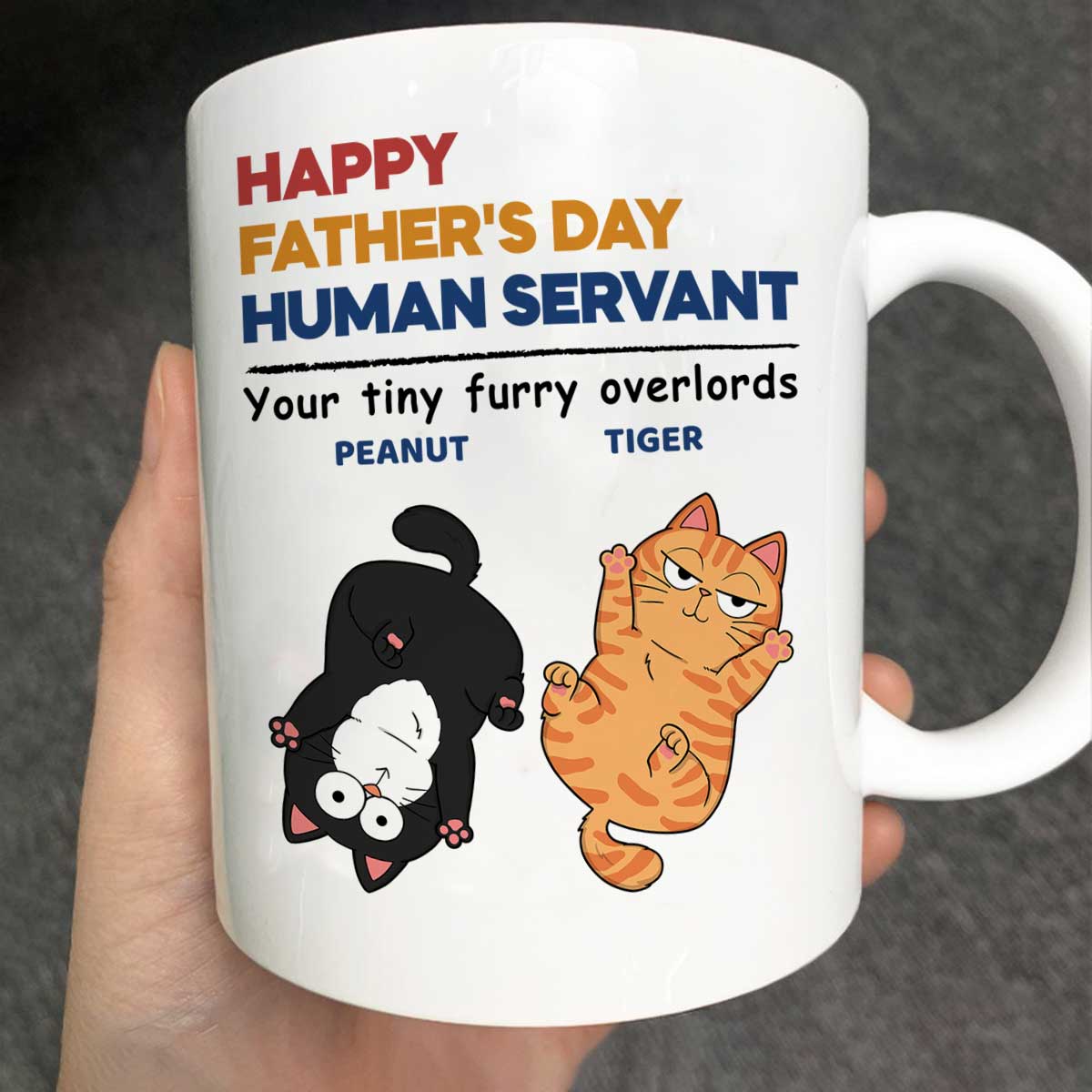 Happy Father's Day Human Servant Cat Dad Personalized Mug - Image 2