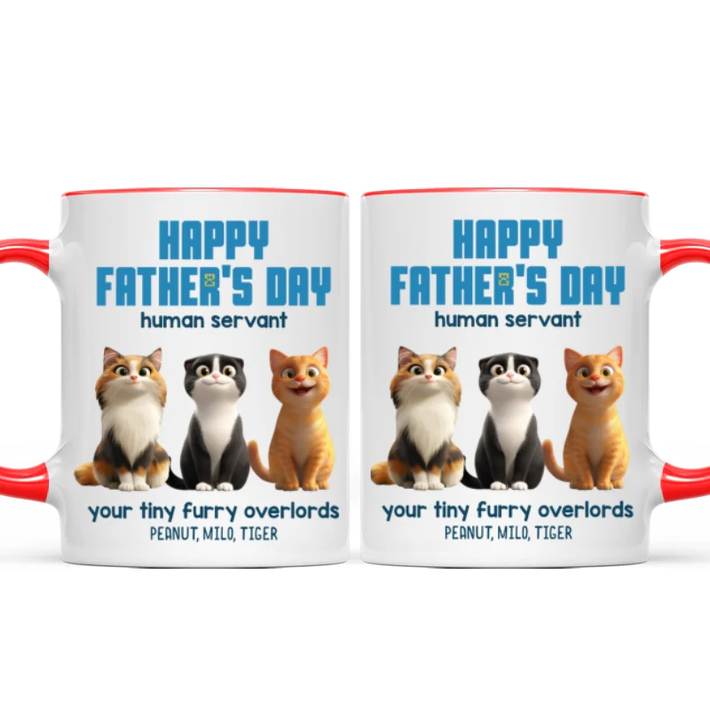 Happy Father's Day Human Servant Cute Fluffy Cats - Personalized Mug - Unique Gift for Cat Dads, Husband - Image 10