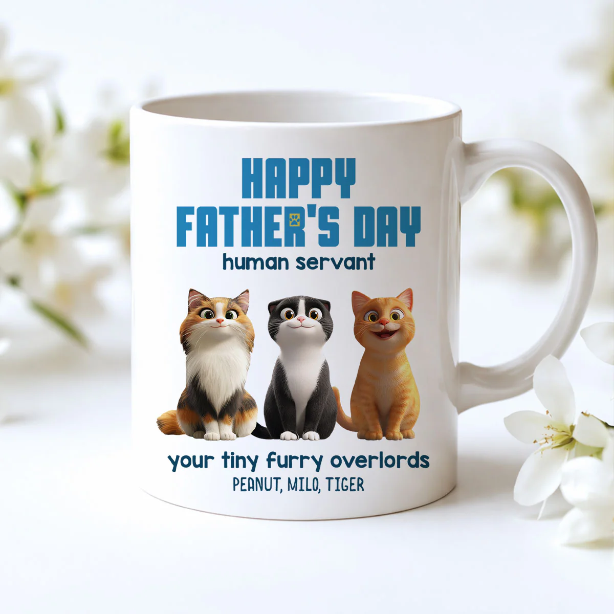 Happy Father's Day Human Servant Cute Fluffy Cats - Personalized Mug - Unique Gift for Cat Dads, Husband - Image 2