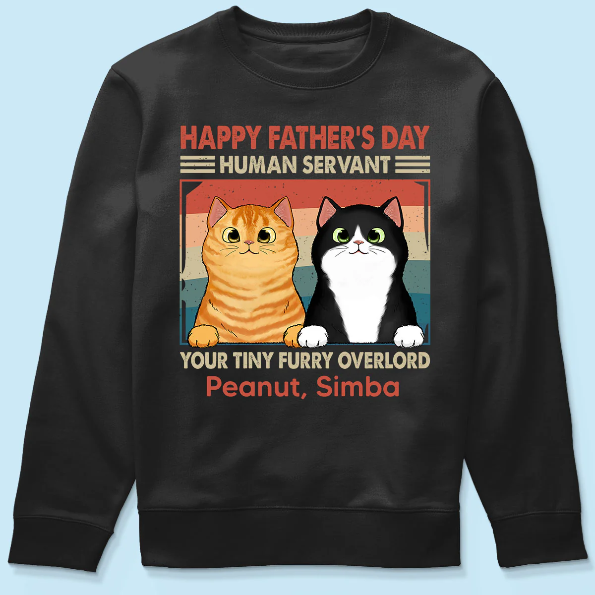 Happy Father‘s Day Human Servant Fluffy Cats Retro Personalized Shirt - Image 6