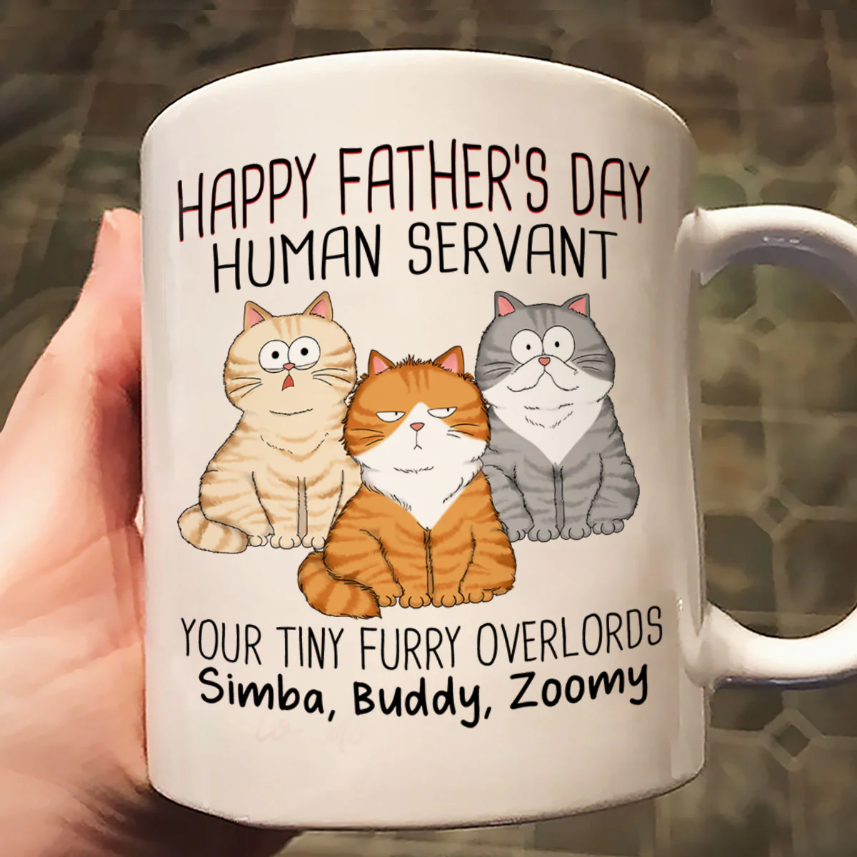 Happy Father's Day Human Servant From Your Tiny Furry Overlord, Personalized Mug, Gift For Cat Dad - Image 4