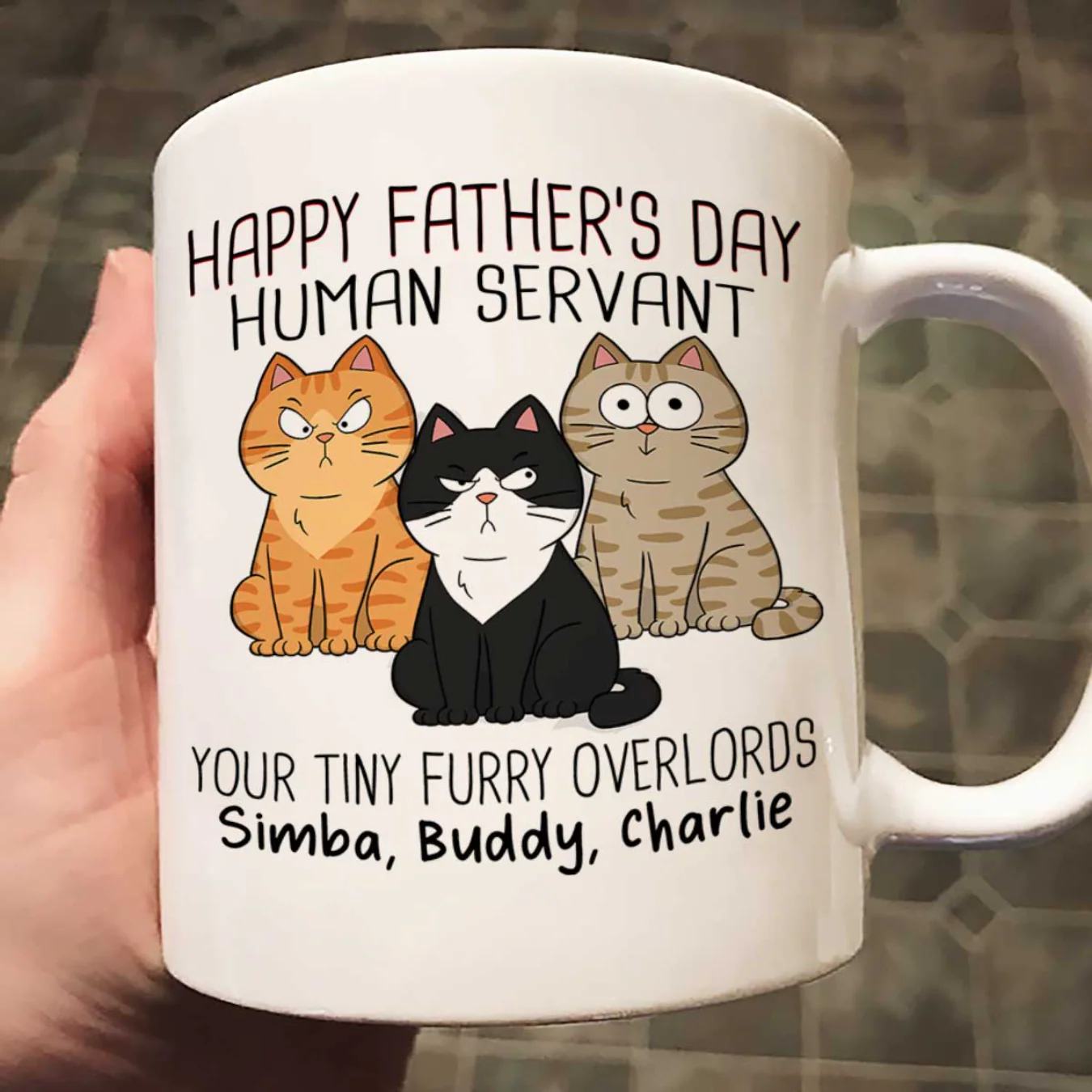 Happy Father‘s Day Human Servant - Personalized Mug - Gift For Cat Dad, Dad, Husband - Image 3