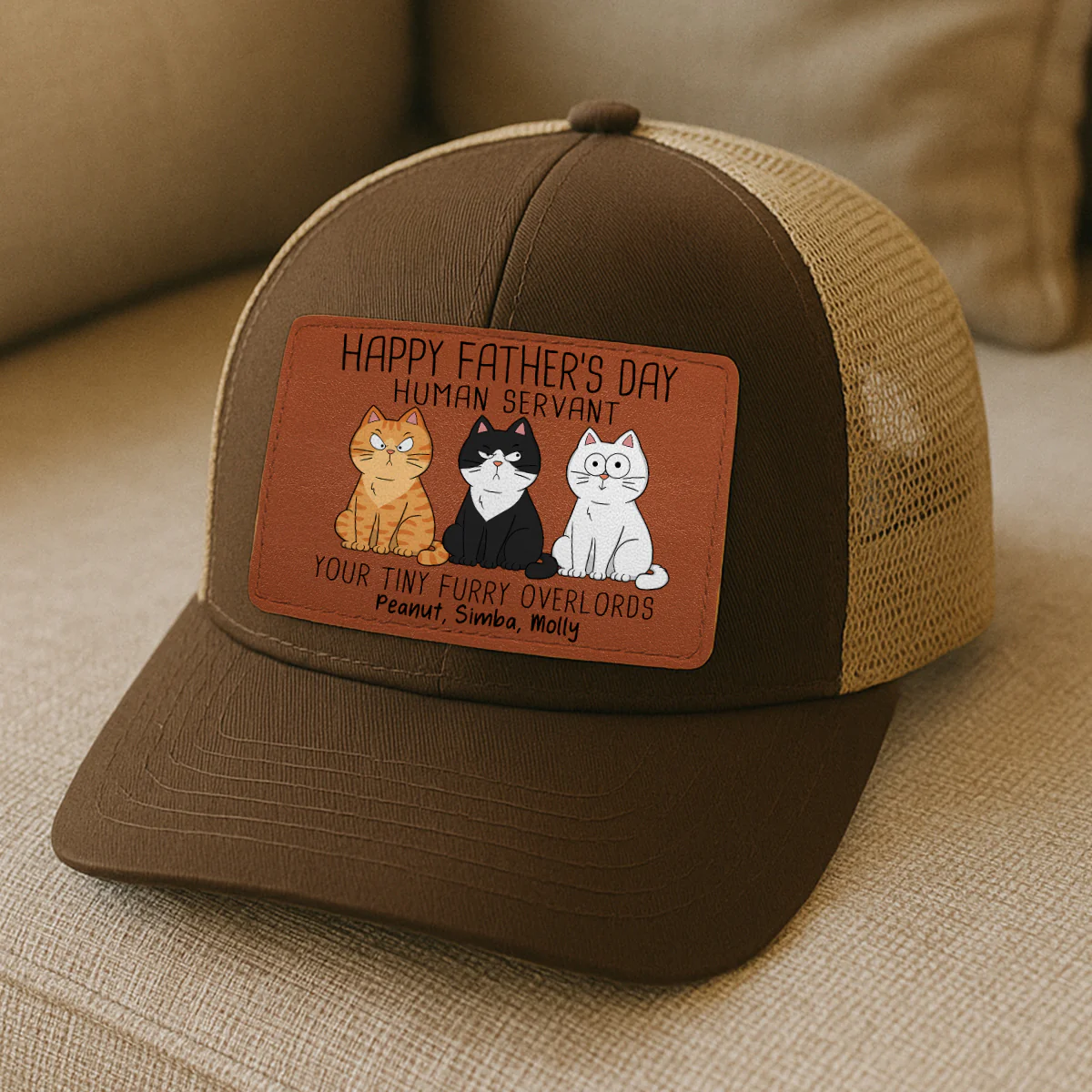 Happy Father‘s Day Human Servant Funny Cute Cats Personalized Leather Patch Hat, Gift For Cat Dad - Image 10