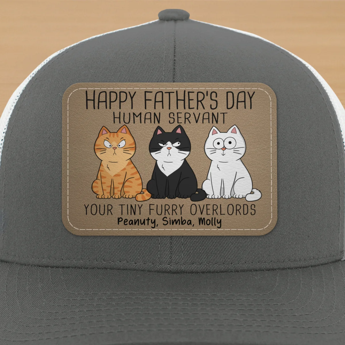 Happy Father‘s Day Human Servant Funny Cute Cats Personalized Leather Patch Hat, Gift For Cat Dad - Image 14