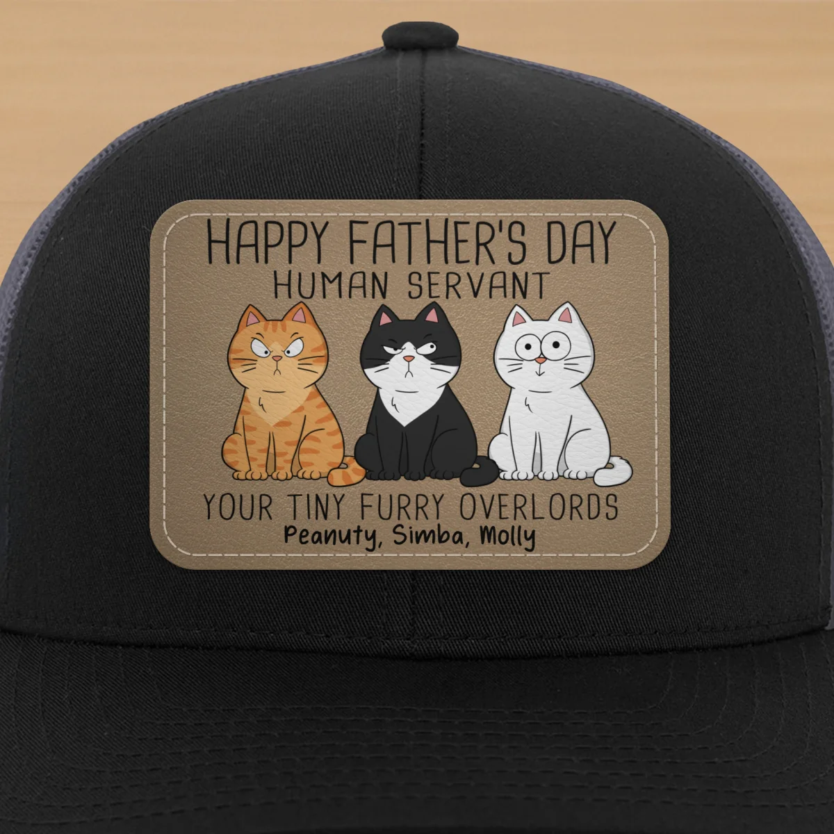 Happy Father‘s Day Human Servant Funny Cute Cats Personalized Leather Patch Hat, Gift For Cat Dad - Image 15