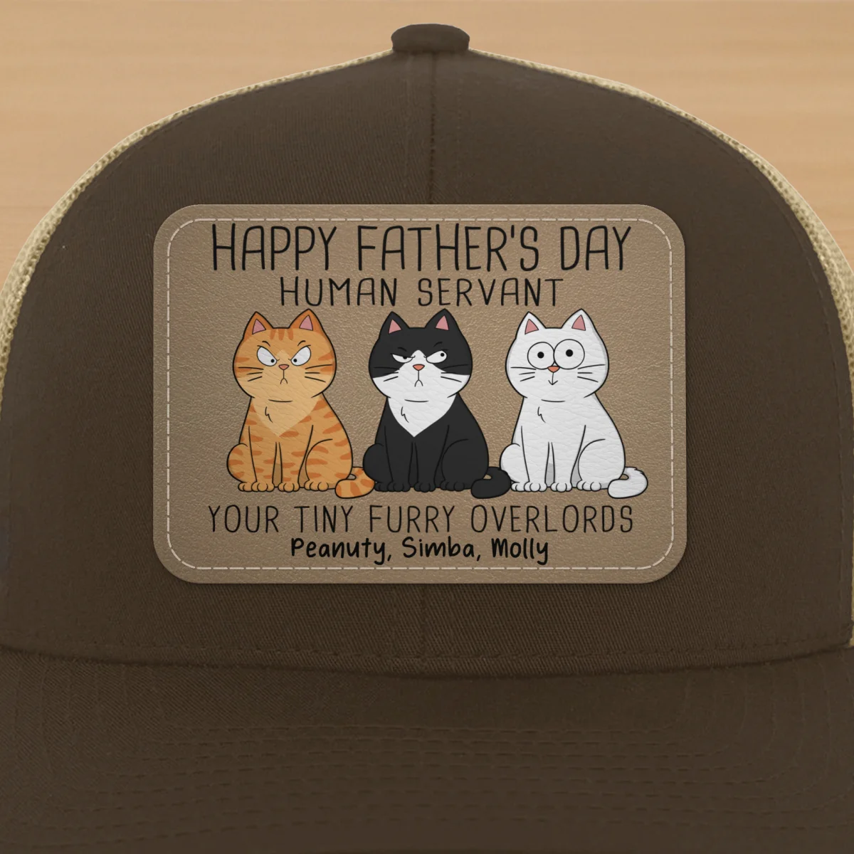 Happy Father‘s Day Human Servant Funny Cute Cats Personalized Leather Patch Hat, Gift For Cat Dad - Image 16