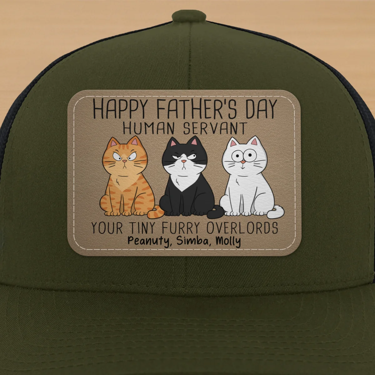 Happy Father‘s Day Human Servant Funny Cute Cats Personalized Leather Patch Hat, Gift For Cat Dad - Image 17